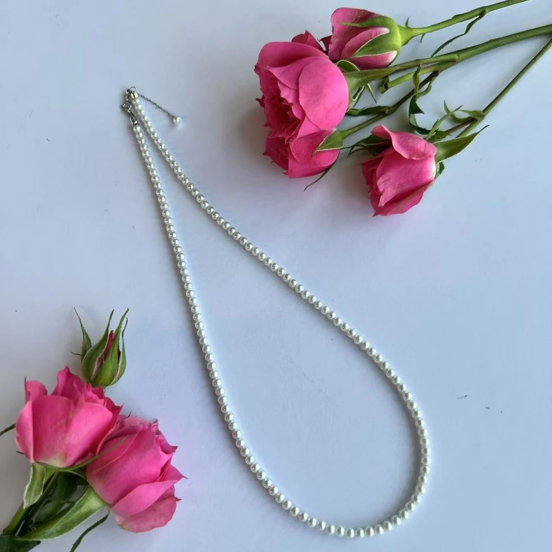 【10号】新款项链银蓝光3-4mm淡水珍珠串链