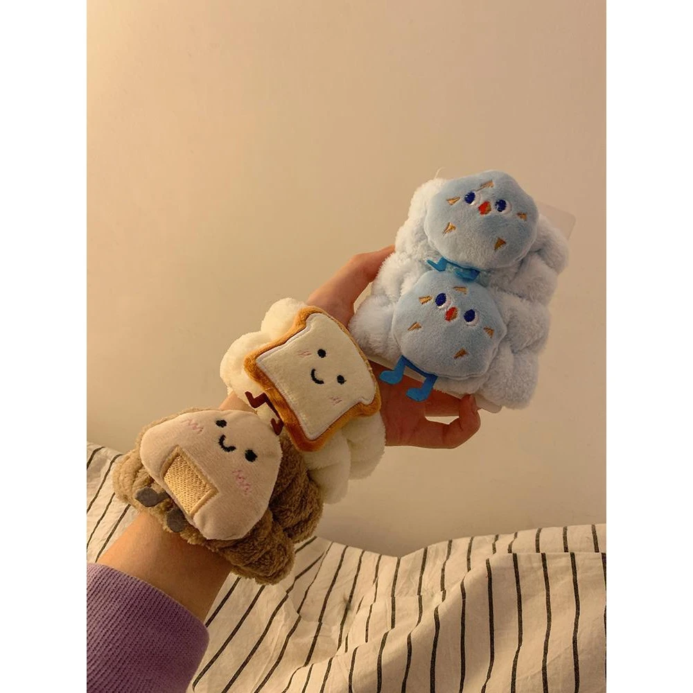 可爱芝士吐司洗脸手腕带~防滴水防湿袖神器洗漱手环毛绒大肠发圈G