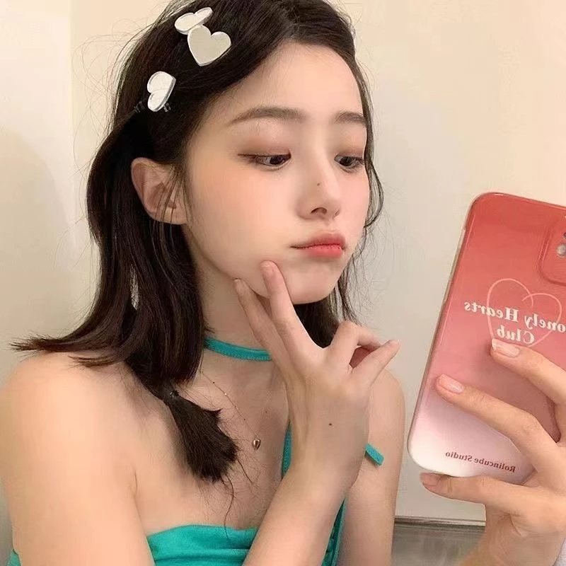 夏季爱心花朵镜面小夹子发夹边夹侧边少女发卡发饰头饰2021年新G