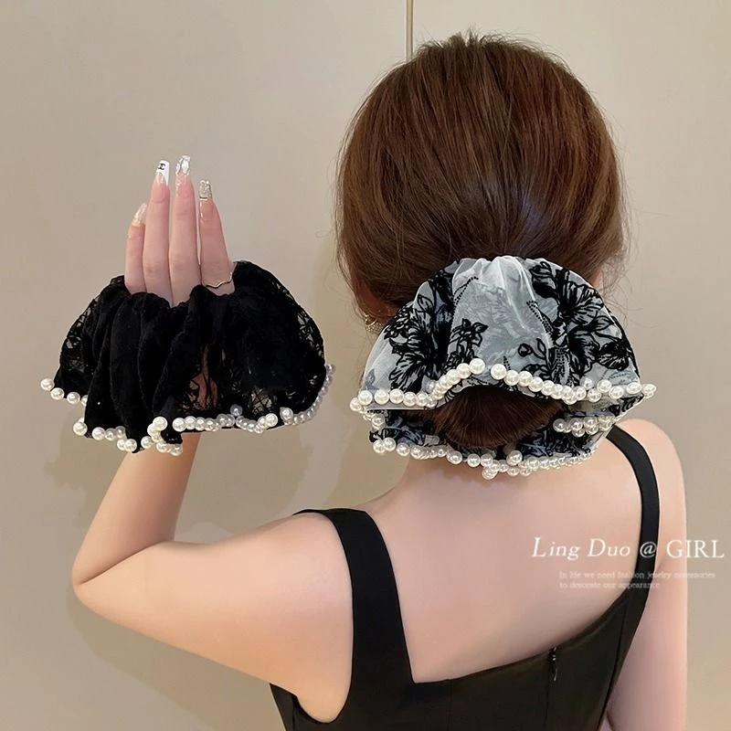 新款气质大肠发圈女高级感珍珠皮筋女扎头绳低马尾小香风发绳头饰