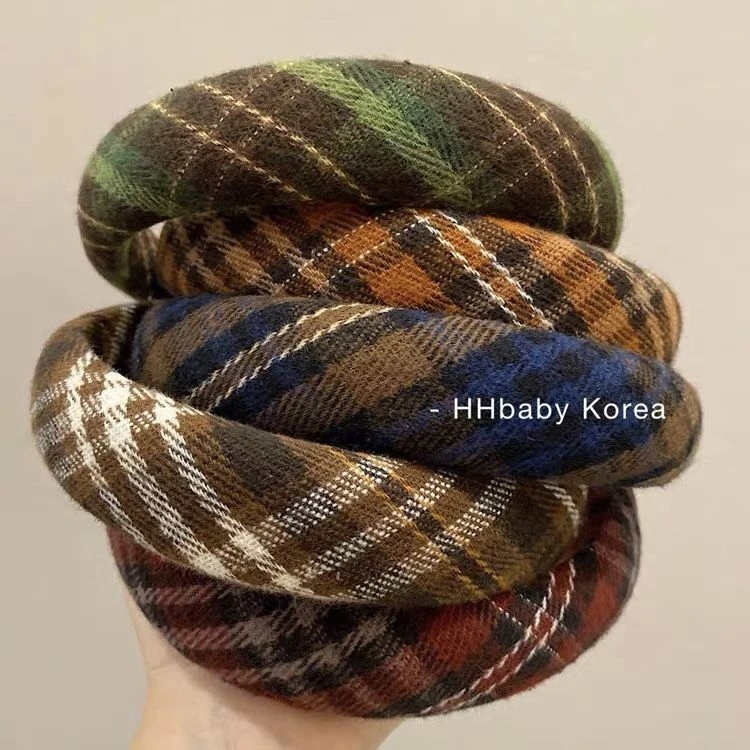 日韩高级感复古格纹高颅顶海绵发箍气质百搭网红头箍外出洗脸压发