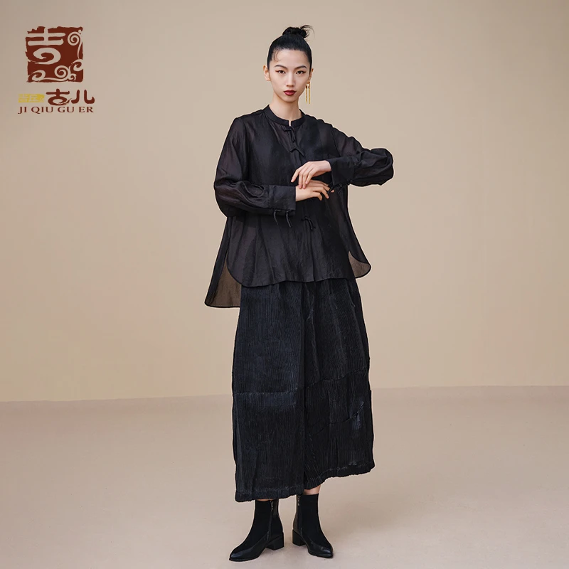 吉丘古儿时光之砂复古小立领衬衫早秋原创禅衣新中式衬衣G233Y067