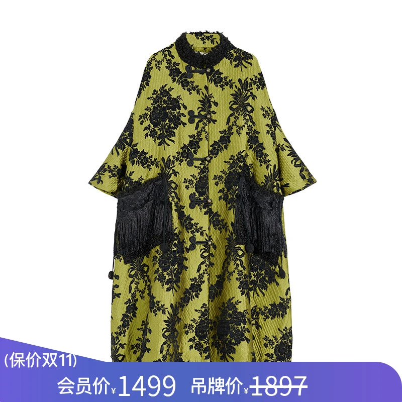 吉丘古儿G224Y020减龄复古典雅设计师款提花宽松风衣