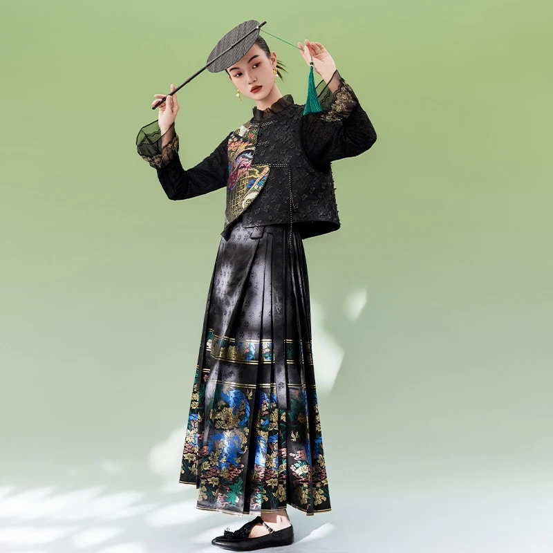 吉丘古儿山花烂漫东方韵味马面裙G241Q005原创设计提花典雅半身裙