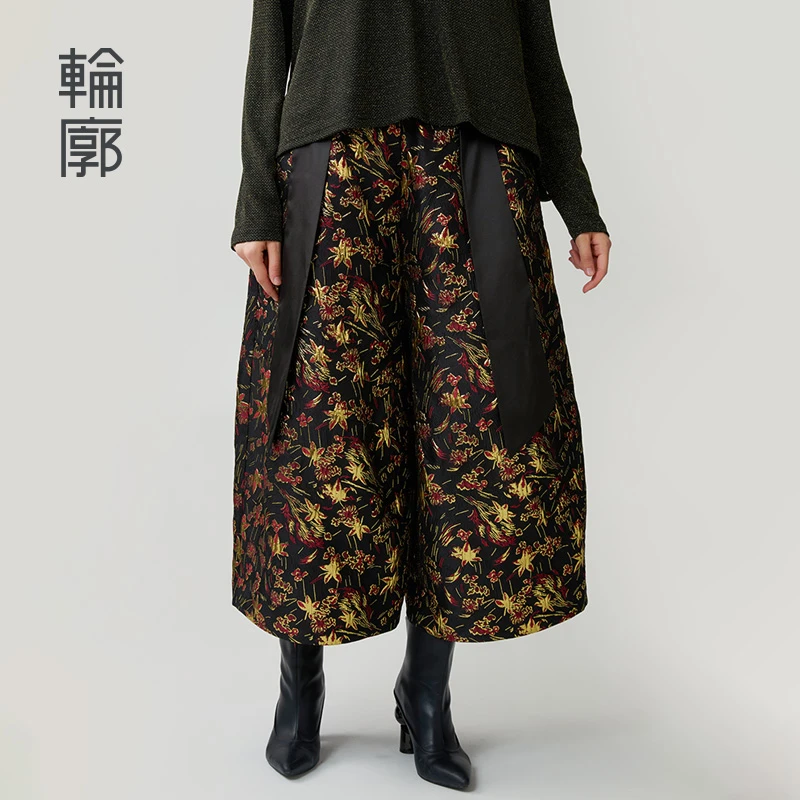 轮廓枫叶提花阔腿裤L243K022中式立体时尚高级感花苞裤宽松显瘦