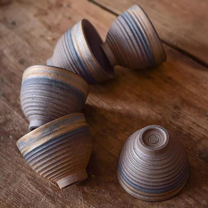 手工粗陶老陶泥主人杯复古品茗杯茶杯家用