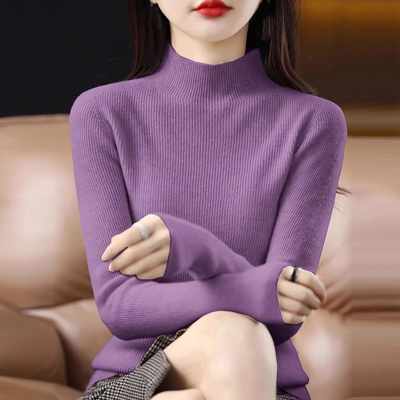 半高领针织衫春夏韩版显瘦休闲百搭保暖套头修身长袖针织打底毛衣