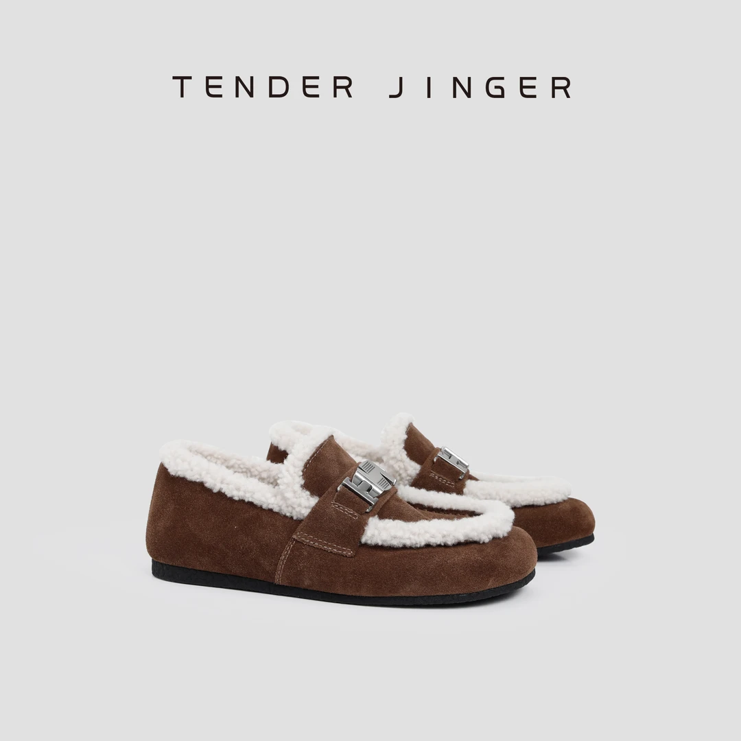 Tender Jinger 百搭时尚加绒可爱保暖羊毛平底乐福鞋一脚蹬懒人鞋