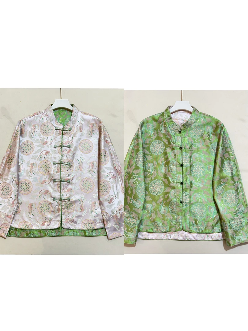 【飞天玉兔】新中式国风女重工新宋锦双面织金显瘦遮肉长袖上衣外套