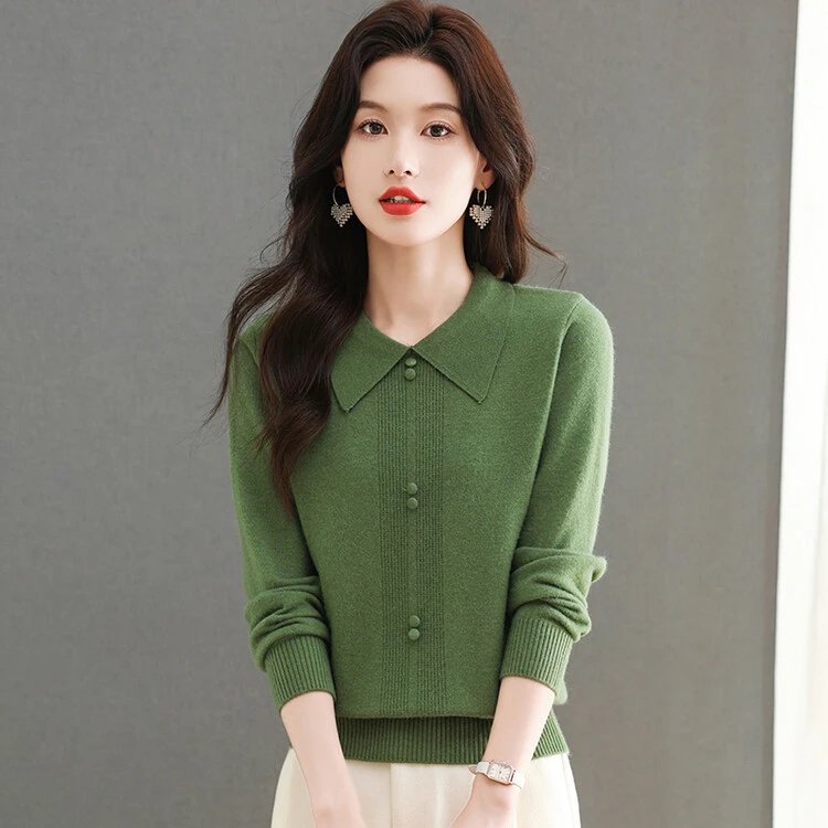 【绵羊毛】新款女装时尚百搭洋气显瘦减龄秋长袖气质女士翻领