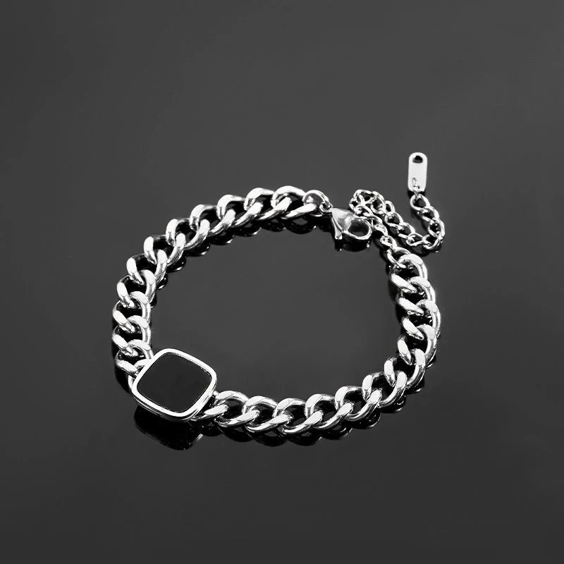 合金手链  男潮高级感黑色方块设计男士小众简约配饰手饰百搭饰品