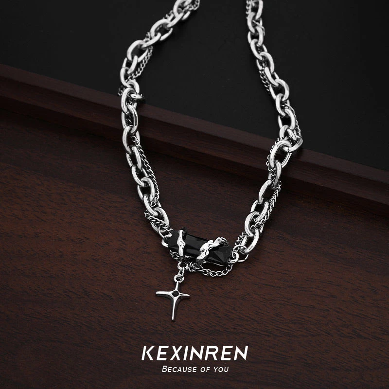 合金项链 哥特风明星同款黑宝石多层缠绕项链 百搭嘻哈高级锁骨链