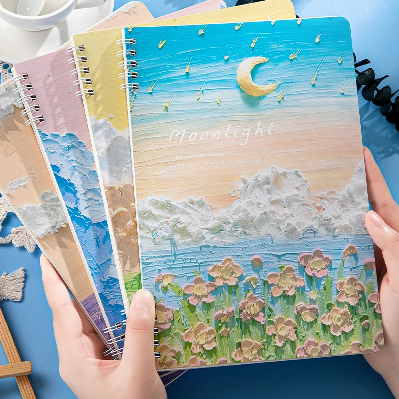 创意油画线圈本高颜值笔记本子加厚记事本初高中学生用超厚批发