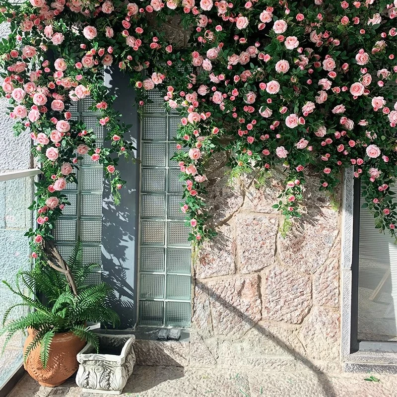 仿真玫瑰花藤条门头背景墙上装饰造景假花网红瀑布花墙拱门遮挡