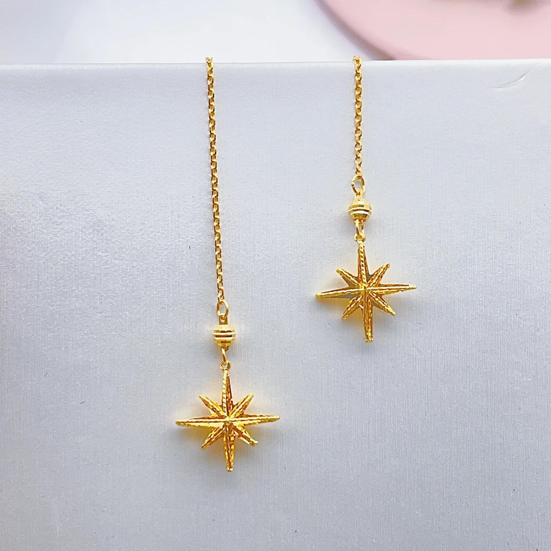 老庙 足金 5G精工简约时尚 芒星耳线 2.55克