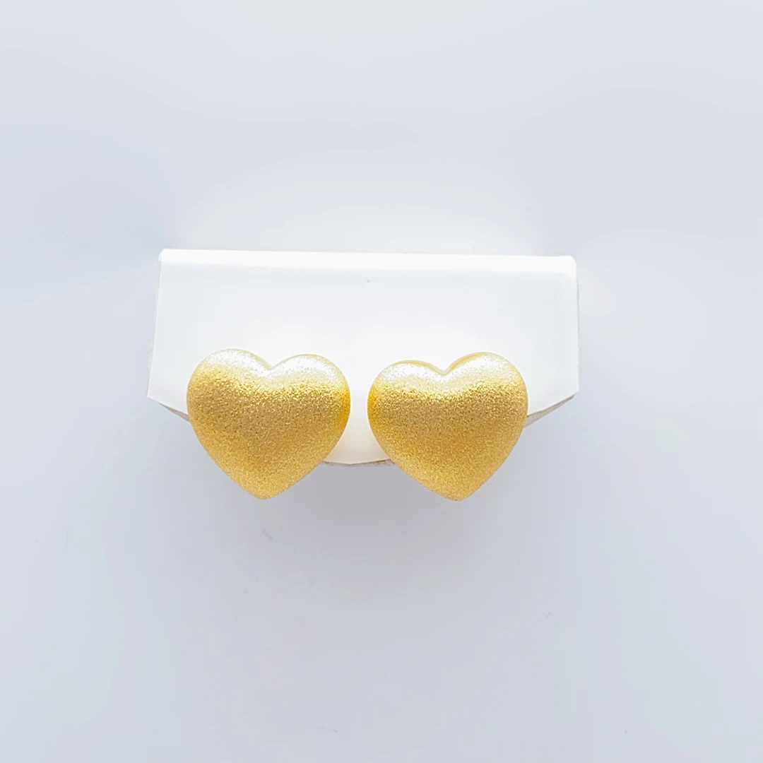 老庙 足金 精工5D工艺 港风磨砂爱心 直针耳钉 2.5克