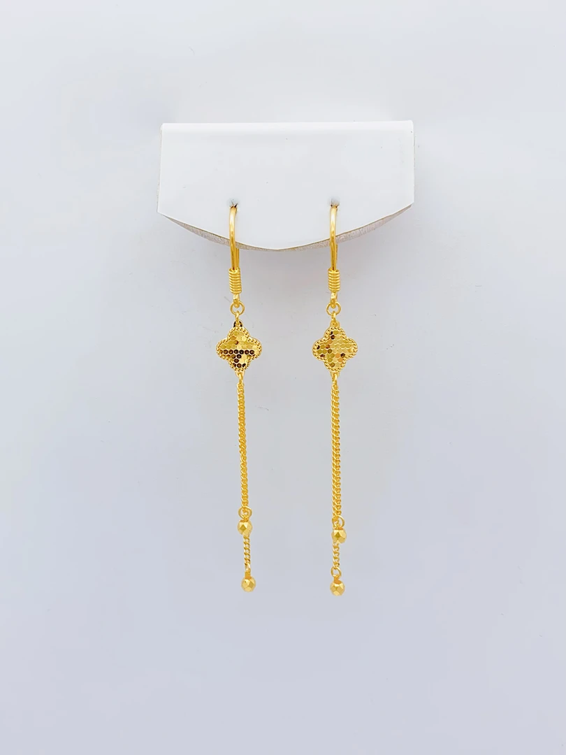 老庙黄金 足金 精工5G工艺 龙鳞四叶草流苏 耳钩 2.64克