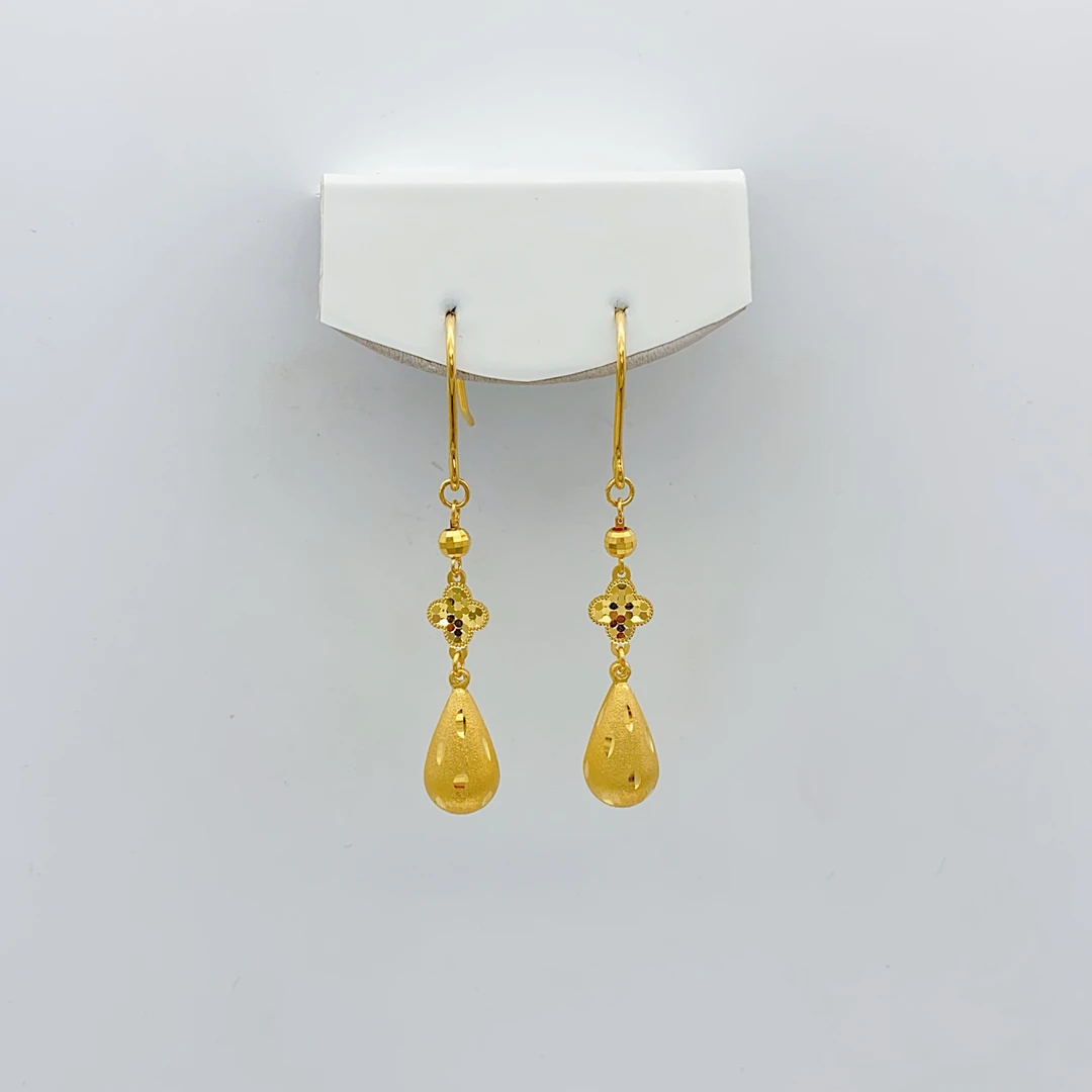 足金 精工5G工艺 龙鳞四叶草磨砂水滴 耳钩 4.05克