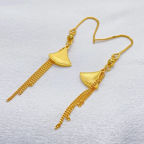 老庙足金2 5G精工时尚 龙鳞流苏小裙子 耳钩3.38克