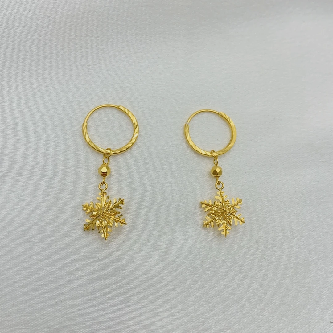 老庙足金2 精工5G工艺 经典拉丝雪花 耳圈 2.7克