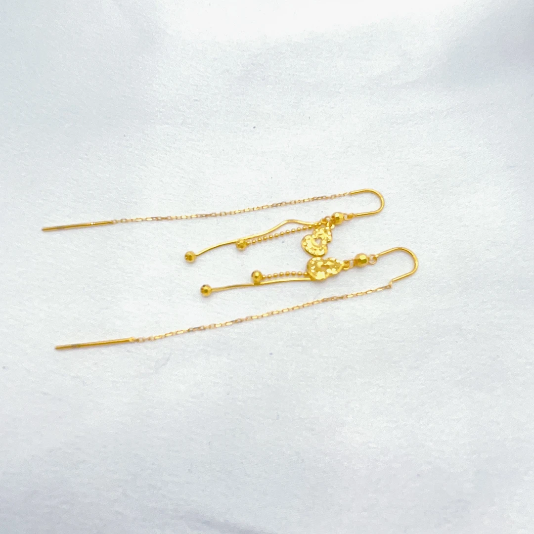 老庙 足金 精工5G工艺 时尚龙鳞 葫芦U型耳线 2.96克