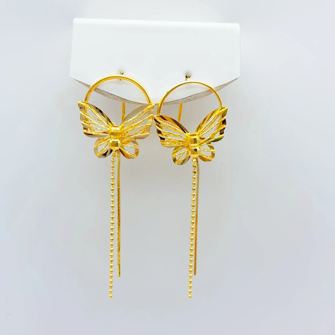 老庙足金2  精工5G工艺   七字钩拉丝圆形蝴蝶带流苏 4.25克