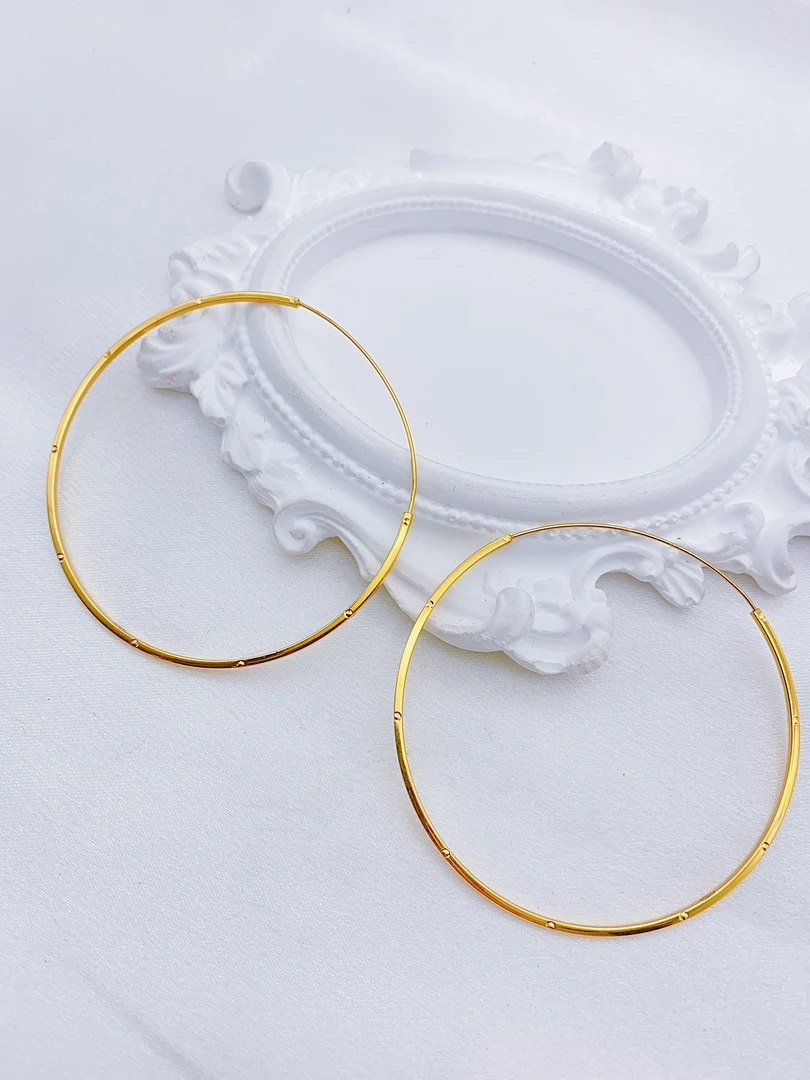 老庙 足金 精工5G工艺 卡5厘米 卡家车花 大圈耳圈 5.41克