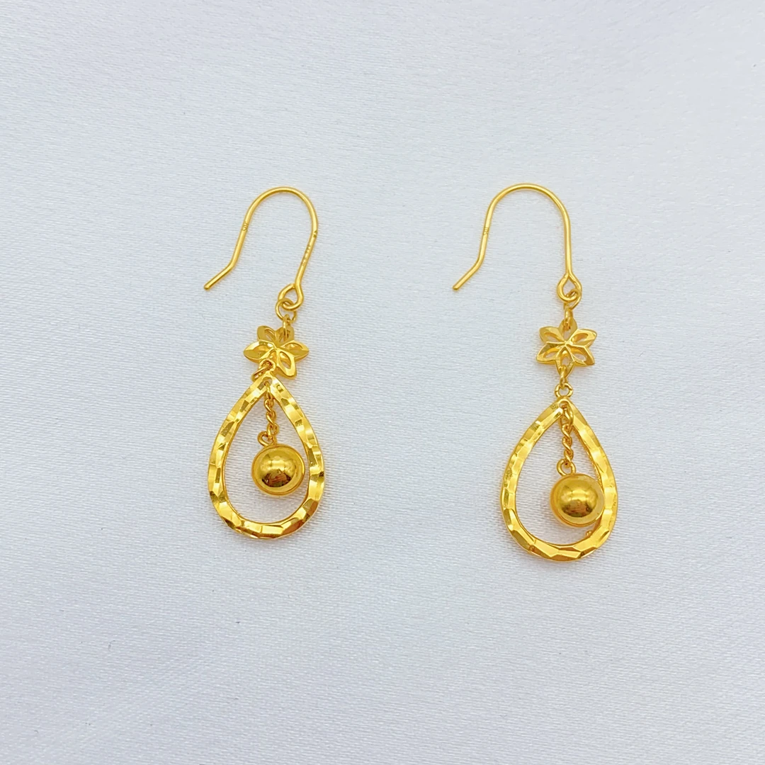 老庙足金 精工5G工艺 灵动球球水滴 耳钩 4.25克