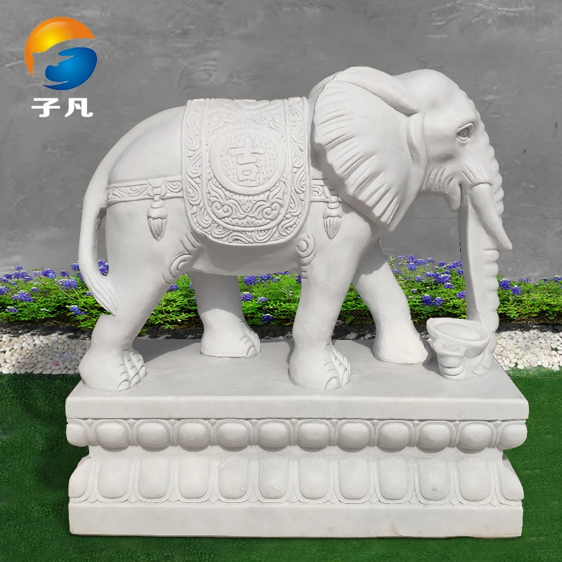子凡石雕大象一对汉白玉小象石头晚霞红石材石象看门家用门口摆件