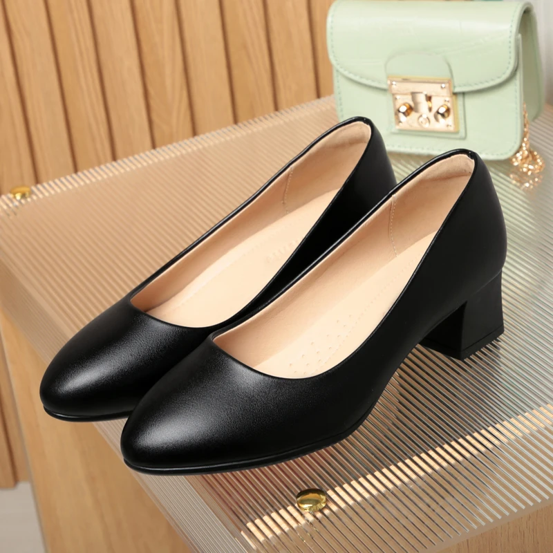 公务员面试女鞋黑色高跟鞋女2025新款夏季正装皮鞋职业工作鞋单鞋