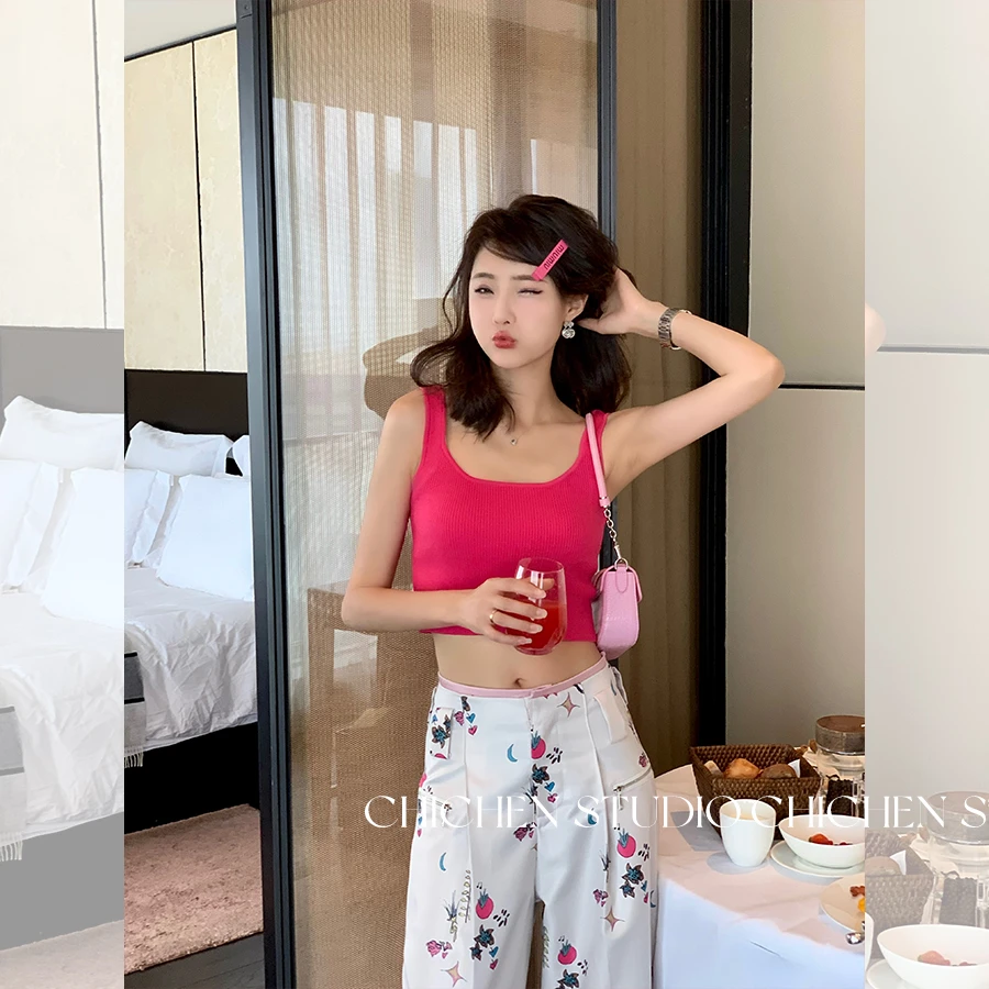 CHICHEN/晨妍 《日落的糖》针织彩色辣妹吊带背心