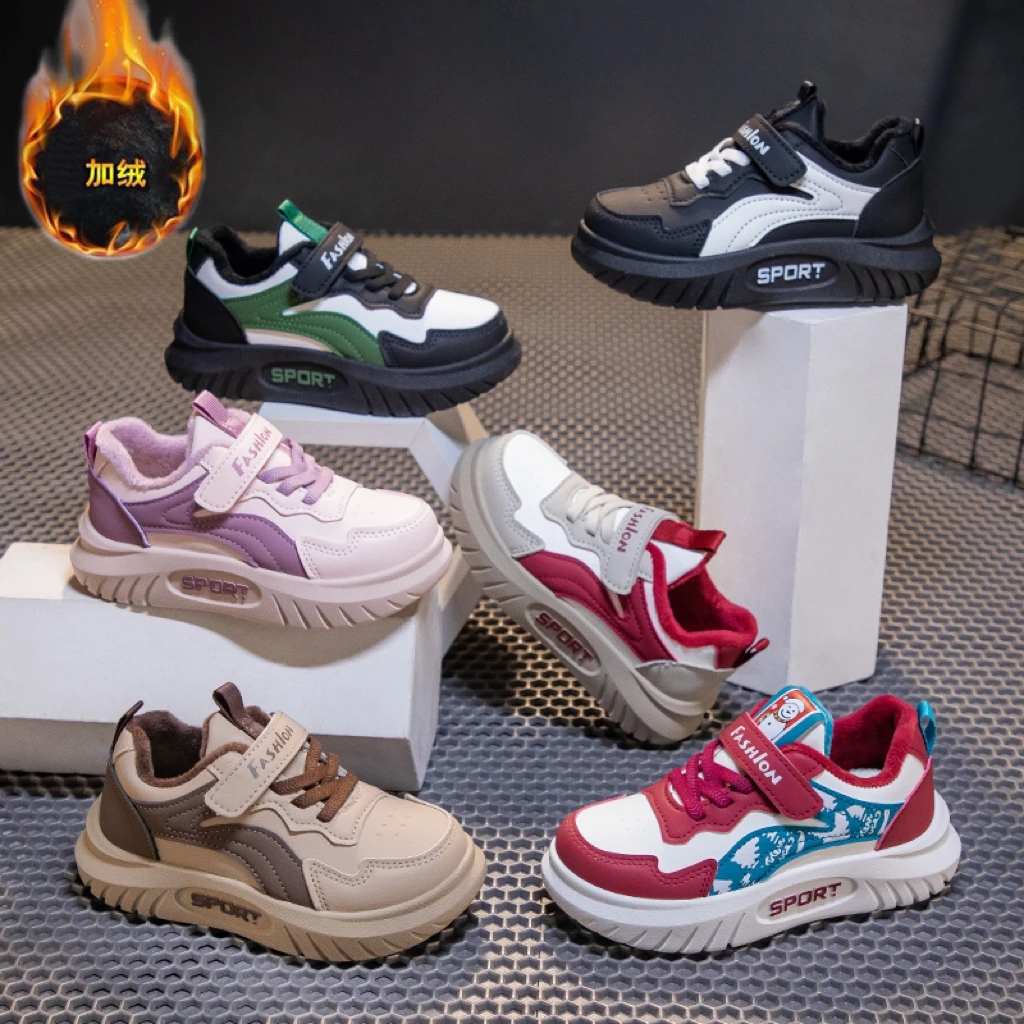 儿童秋冬季小白鞋高帮加绒女童百搭男童休闲加绒高帮板鞋128