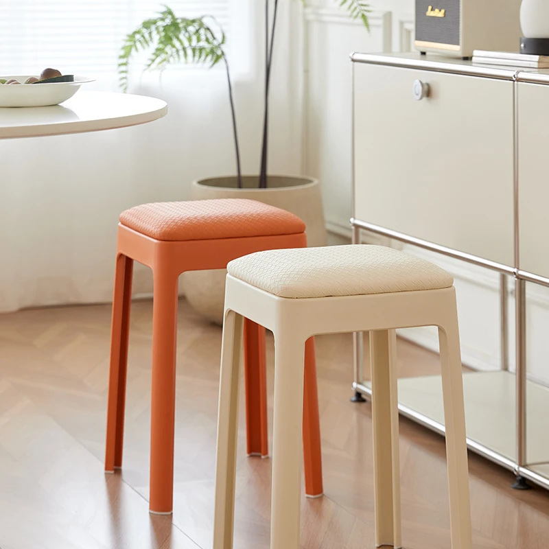 慕格娜软包编织皮坐面加厚餐凳现在轻奢时尚凳子可叠放省空间