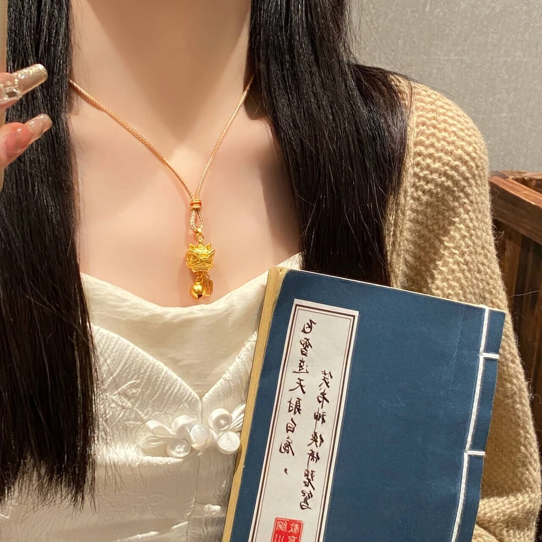 铜合金布艺项链 【卡丽奢首饰】XL-J185【狮福】古法纳福醒狮铃铛项链