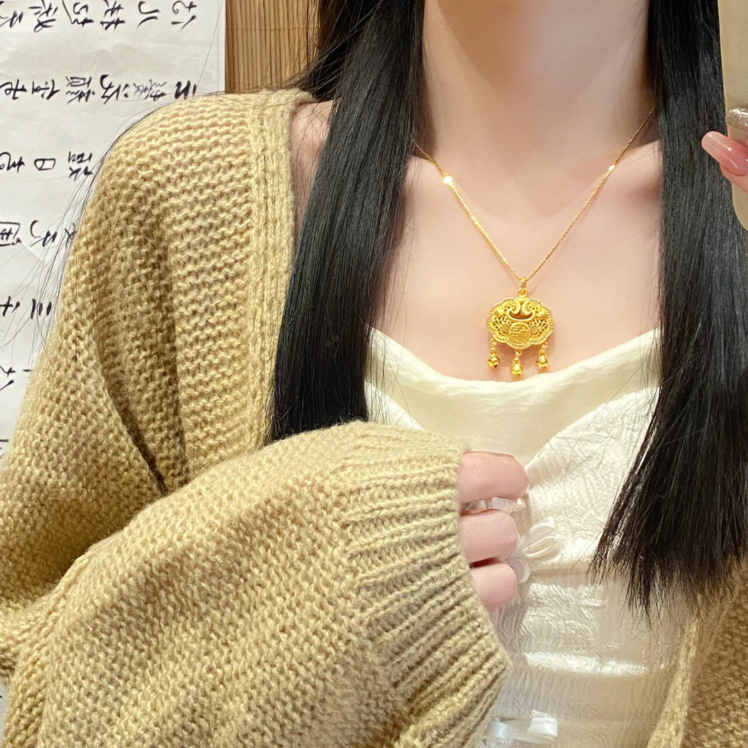 铜合金项链 【卡丽奢首饰】XL-J137【福铃锁】福字铃铛锁项链