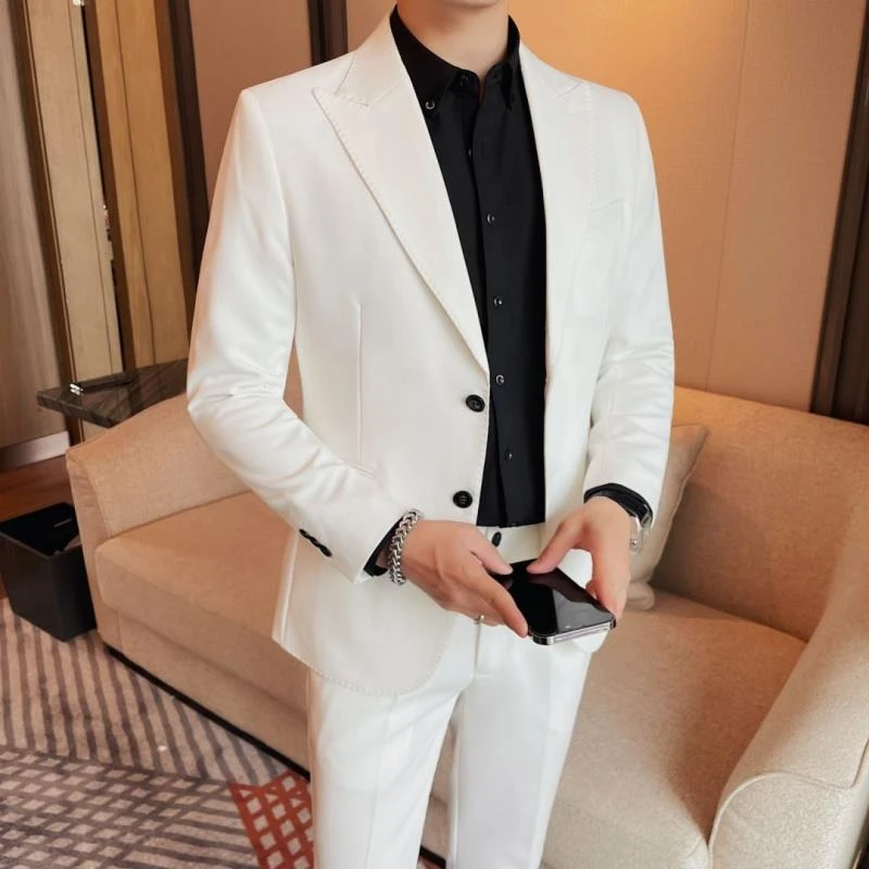 西装套装男士男时尚高级感商务修身英伦潮流痞2025白色西服两件套