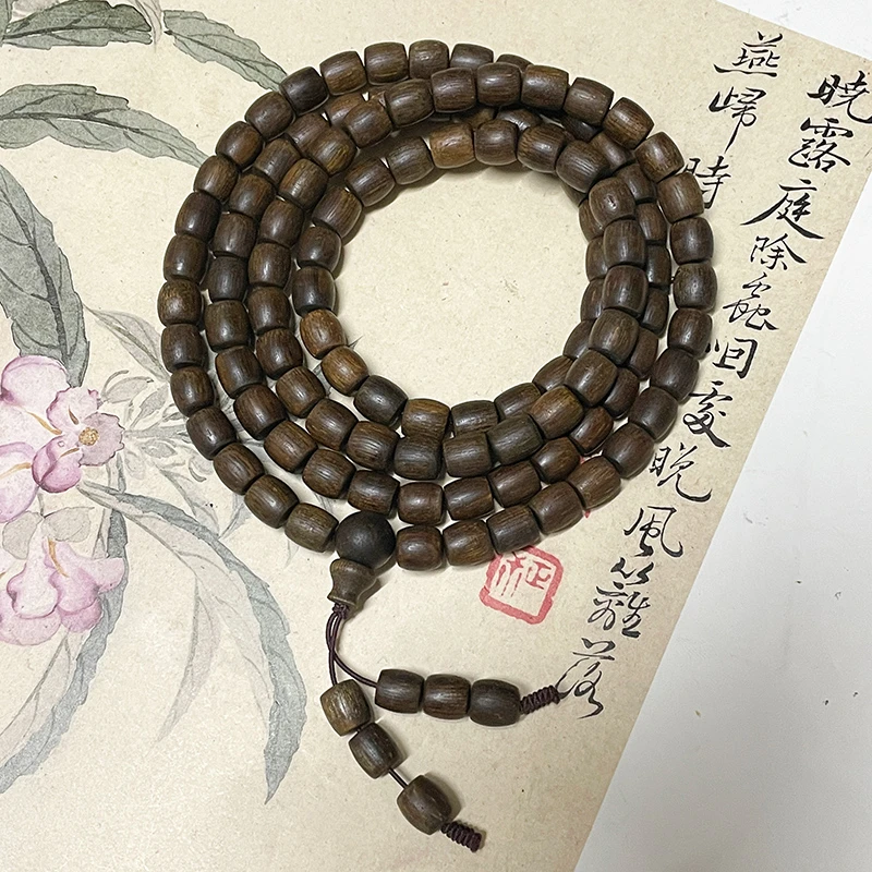 沉水黑棋0.8鼓珠沉香手串直纹红肉男款百搭霸气文玩008699