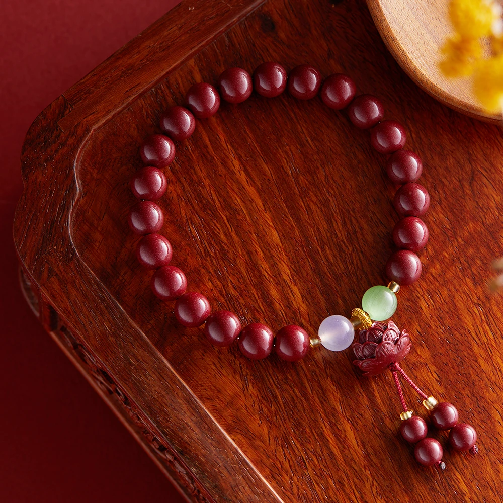 天然辰砂朱砂紫金砂步步生莲手串吊坠单圈男女百搭款本命年款