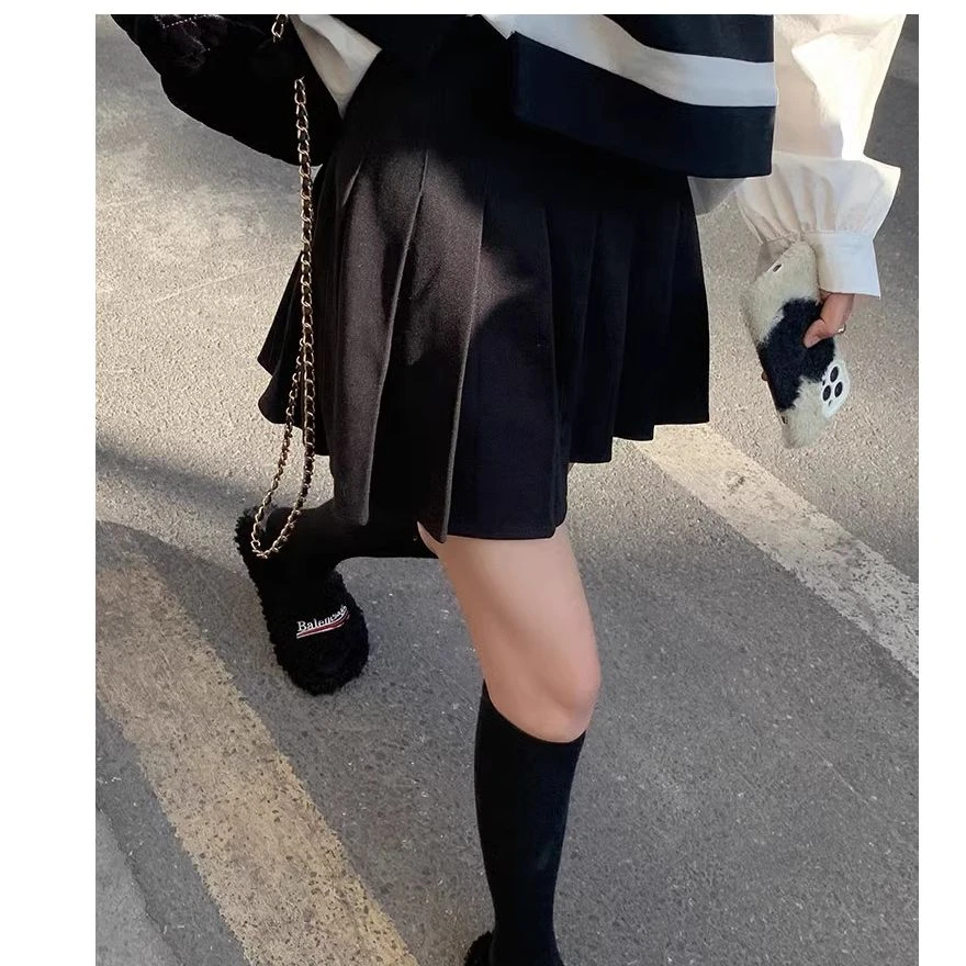 【清清】曾小咸百褶裙女百搭高腰a字半身裙防走光显瘦裙子H5691