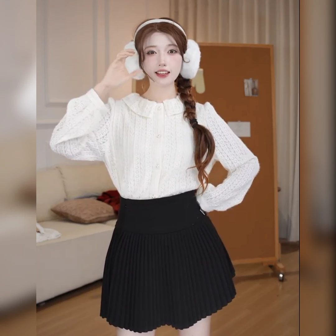 曾小咸 法式温柔蕾丝衬衫早春叠穿内搭磨毛花边领上衣Z243CY2949