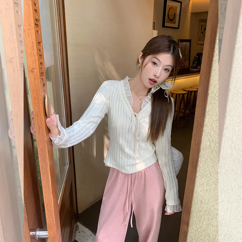 【年末清清】曾小咸 韩系碎花拼接V领针织衫女Z243TZ2910