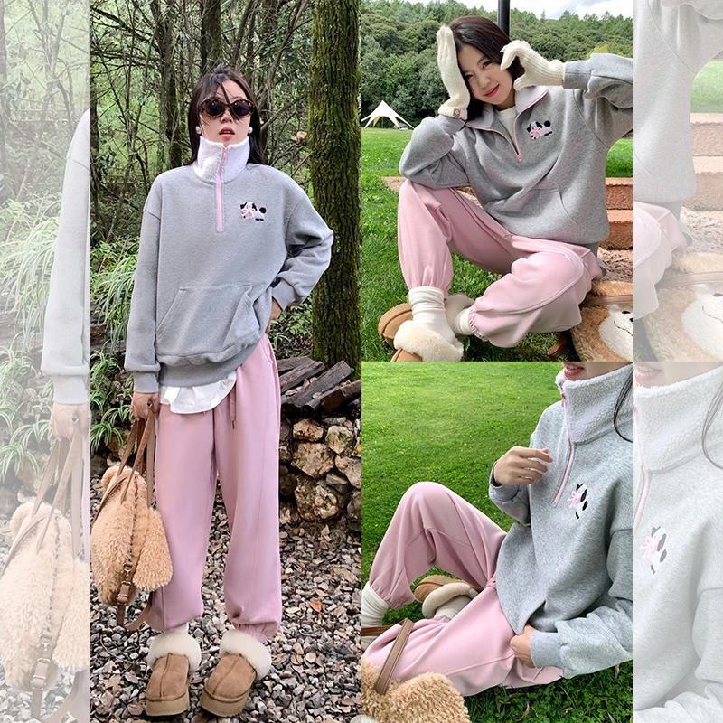 【清清】曾小咸 百搭灰色拉链领宽松显瘦卫衣Z244TH2926