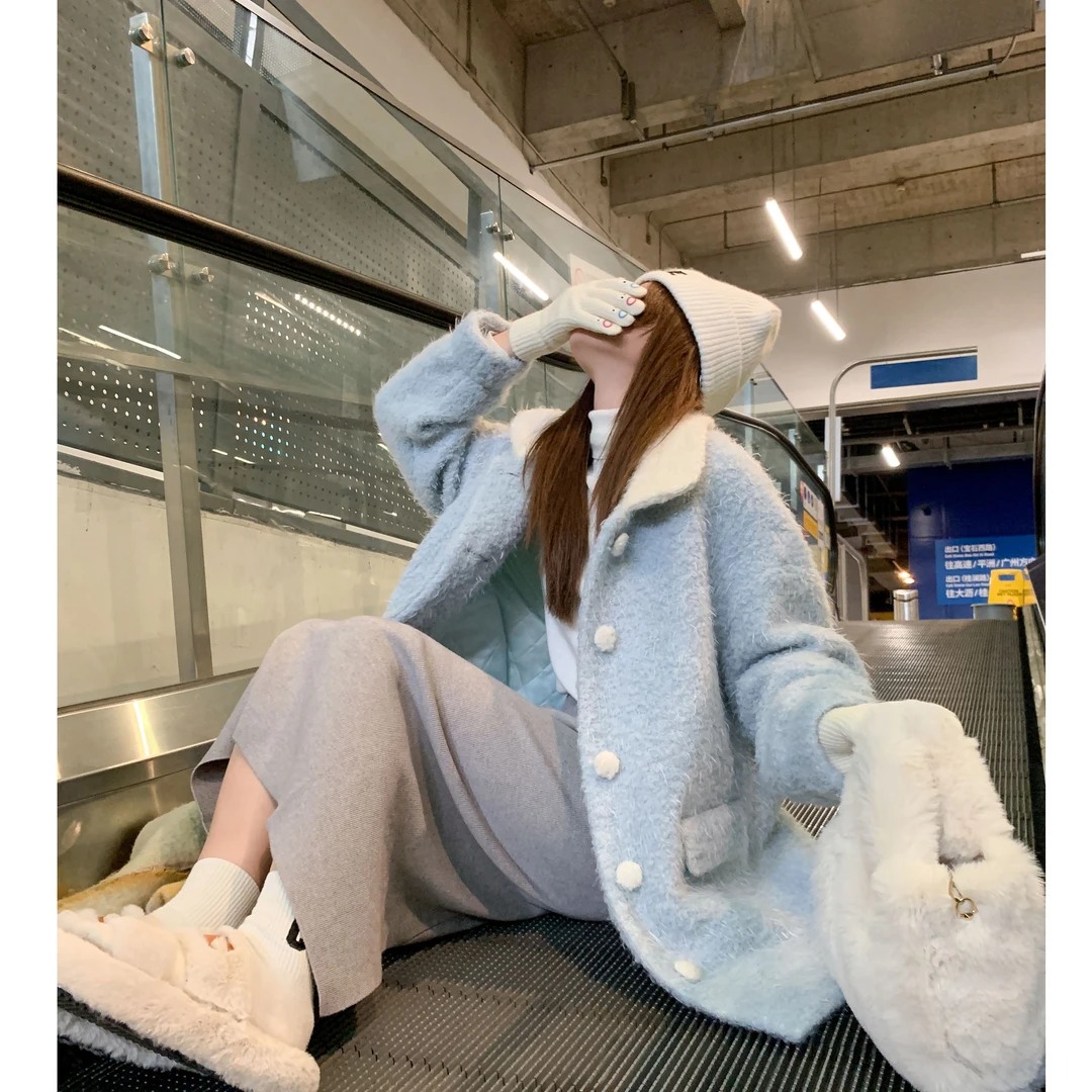 【年末清清】曾小咸 浅蓝色韩版毛呢外套Z233WZ0365