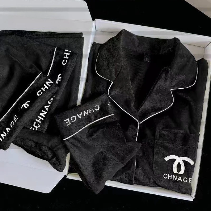 黑色小香#【金钻绒】时尚轻奢高级可外穿金丝绒睡衣女家居服套装