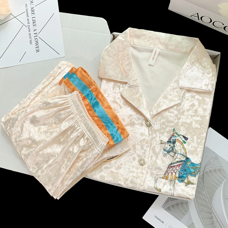 新爱玛#【金钻绒】时尚轻奢高级可外穿金丝绒睡衣女家居服套装