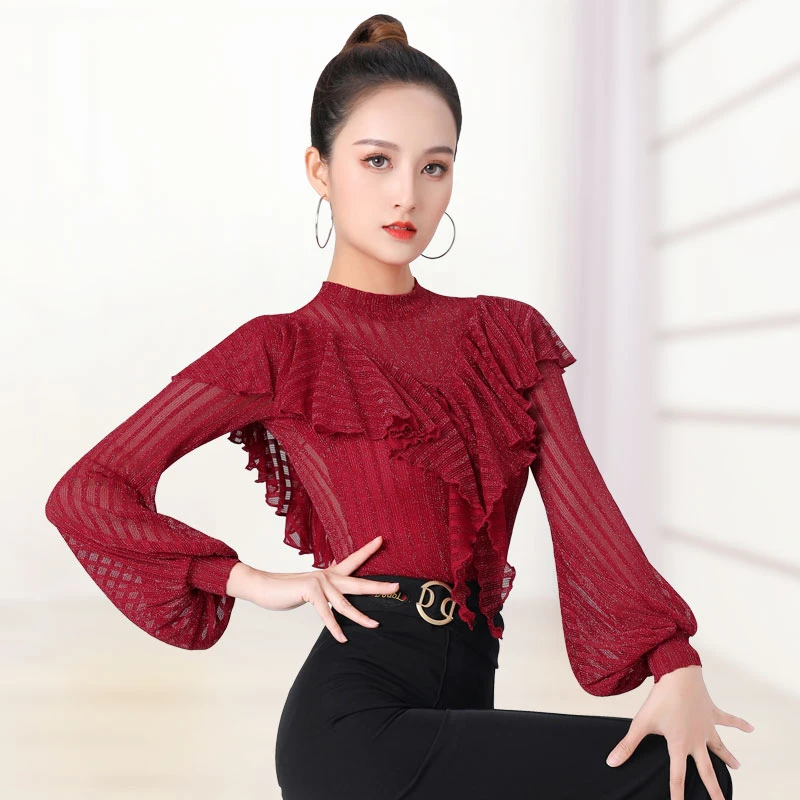 【女长袖韩国银竖网条】丹宝罗交谊舞吉特巴三步踩跳舞上衣单件长袖