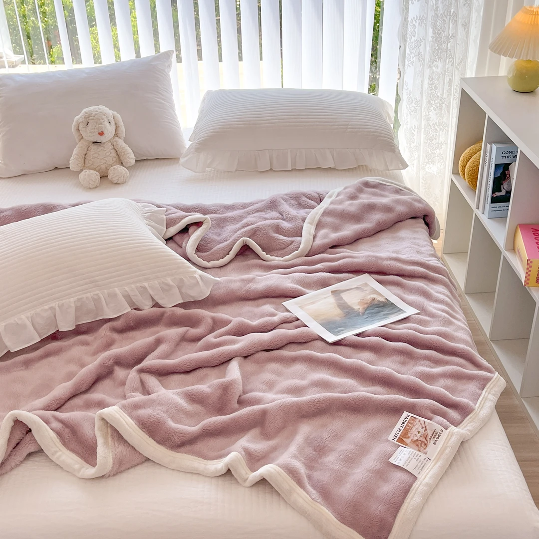 A类泡泡绒撸猫毯多功能盖毯午休毯纯色轻奢简约母婴奶绒单人加厚