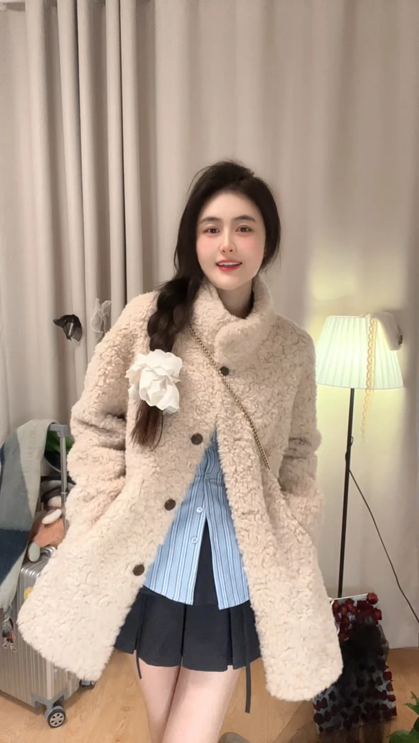 BAIMU/佰牧新款高端休闲羊毛韩式大衣女oversize款外套设计师