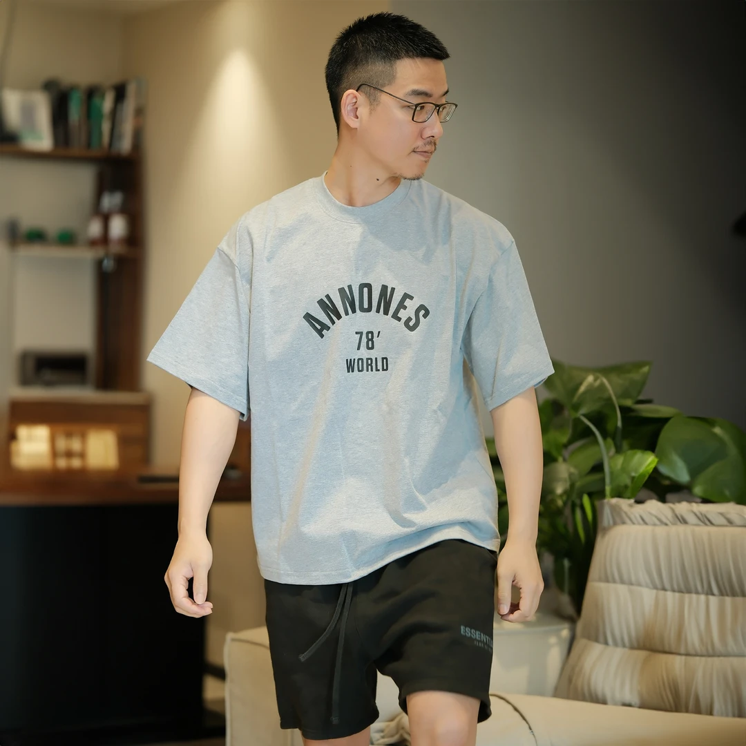 JacPick弧形字母T恤·半袖重磅圆领男士纯棉户外休闲百搭夏季宽松