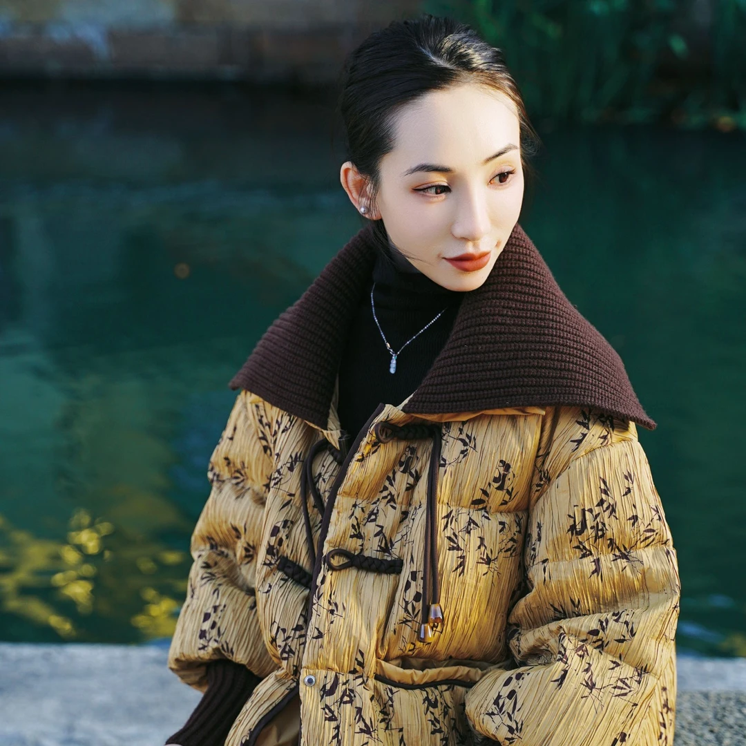 鹅绒服冬季新款新中式国风短款女士网红款外套